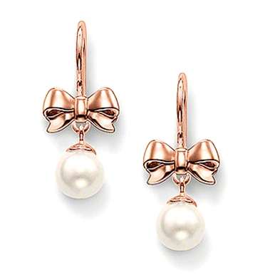 Latest design mother of pearl earrings, bow hanging drop pearl stud earring
