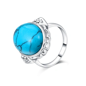 Oval Shaped Agate Stone Men'S Silver Turquoise Ring Arabic