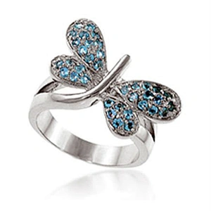 Cheap fashion silver clear crystal butterfly ring