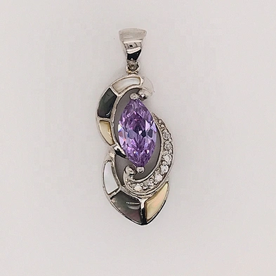 Rhodium Plated Three Color Shell Violet Crystal Best Friend Forever Pendant