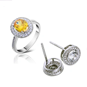 Classic Wedding Homme Costume Jewelry Sets 925 Sterling Silver Ring and Earrings