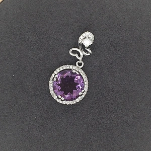 Round Plain Pendant Chandely Charm Purple Gemstone Jewelry, Round Purple Crystal Pendant Necklace Display