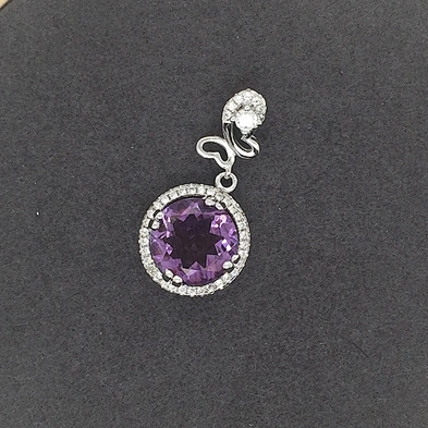 Round Plain Pendant Chandely Charm Purple Gemstone Jewelry, Round Purple Crystal Pendant Necklace Display