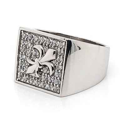 Square shape cz fleur de lis silver prong setting for jewel