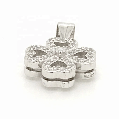 White Gold Cz Full Filled 4 Leaf Clover Charm, Real Silver Four Leaf Clover Charms Pendant