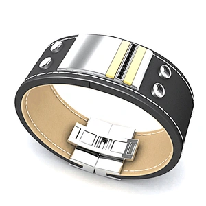 Stainless steel custom logo hand brown leather bracelet for men
