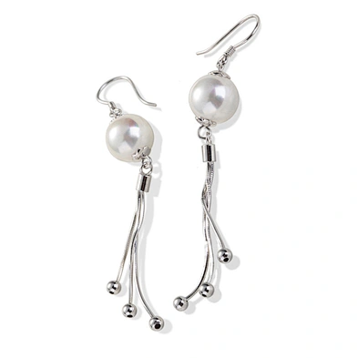 Simple design cute silver long drop pearl earring for cute girl