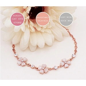Adjustable Charming Zircon Metal Jade Design Rhinestone Four Leaf Clover 14k Elastic Yoga Bracelet