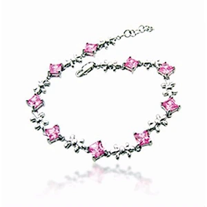 Pink flower zircon design silver wholesale anklet bracelets