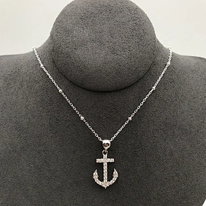 Luxury Cubic Zirconia Necklace Anchor Charm Jewelry China, Gold Anchor Pendant Cubic Zirconia Necklace Set