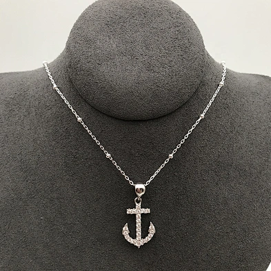 Luxury Cubic Zirconia Necklace Anchor Charm Jewelry China, Gold Anchor Pendant Cubic Zirconia Necklace Set