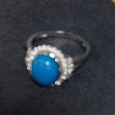 Double-Row Cz Design Engraved Single Circle Iced Out Ring With Blue Stone