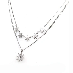 Fashion Hollow Design Tracery White Gold Cz Flower Chains Necklace