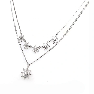Fashion Hollow Design Tracery White Gold Cz Flower Chains Necklace