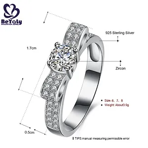 Simple bespoke bow design cubic zirconia 925 silver wedding rings