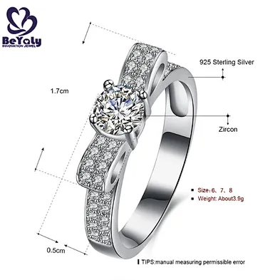 Simple bespoke bow design cubic zirconia 925 silver wedding rings