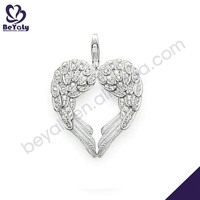 925 silver jewelry fashion cubic stone heart angel wings charm