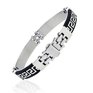 White painting black enamel men cuff bracelet en cuir