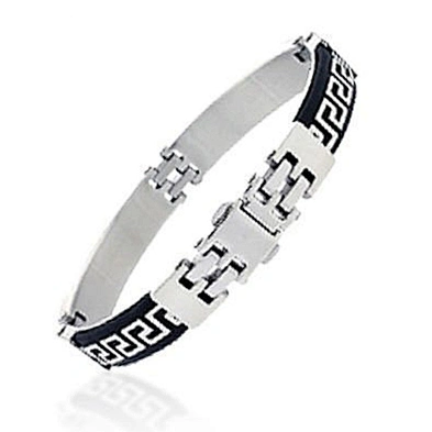 White painting black enamel men cuff bracelet en cuir