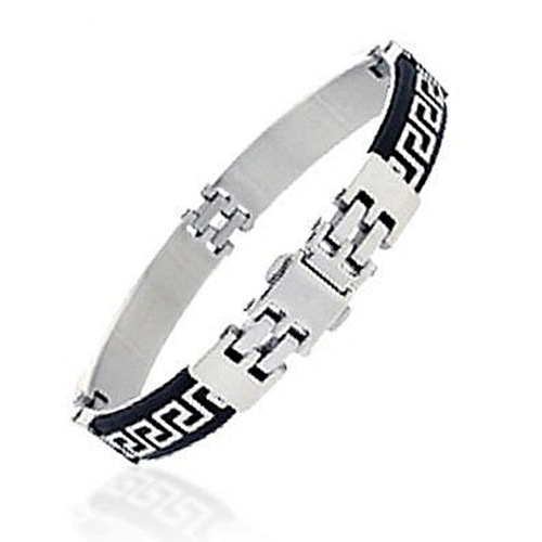 White painting black enamel men cuff bracelet en cuir