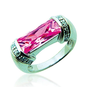 Fashion tone rectangle pink gemstone silver men emerald ring