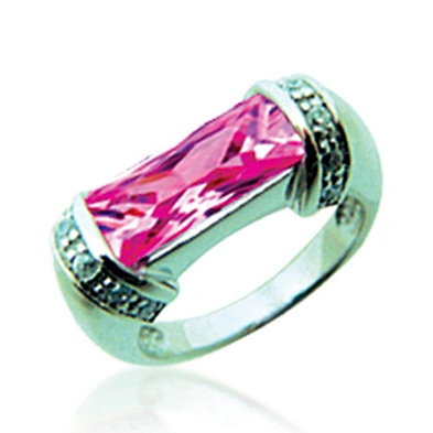 Fashion tone rectangle pink gemstone silver men emerald ring