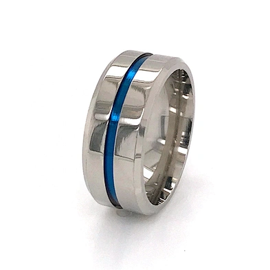 Hot style stainless steel jewelry titanium ring blue band wholesale 8mm men's ring