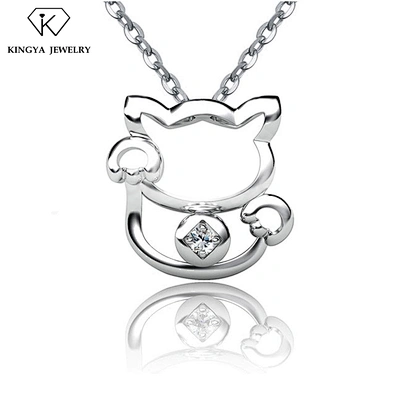 Import s925 italy silver jewelry cat pendant necklace