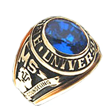High school wholesale gold plated blue opal stone custom ring