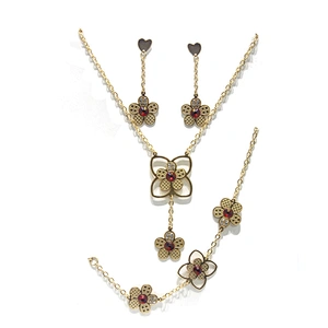 Trendy cross christian brass stylish 18k gold jewelry set