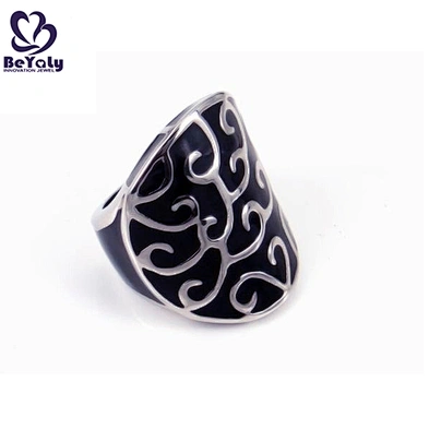 Popular trendy stainless steel black painting cheap man ring