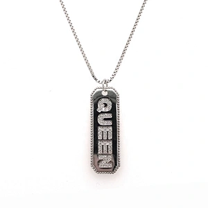New Fashion Cz Filled QUEEN Design Nameplate 925 Silver Alphabet Necklace