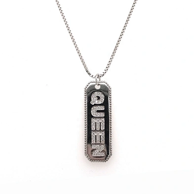 New Fashion Cz Filled QUEEN Design Nameplate 925 Silver Alphabet Necklace