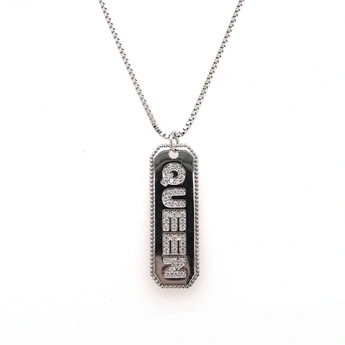 New Fashion Cz Filled QUEEN Design Nameplate 925 Silver Alphabet Necklace