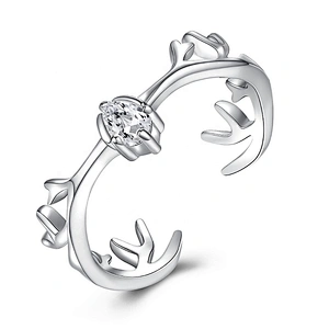 High Quality Zircon Inlay Cute Horn Black Deer Antler Couple Ring Set
