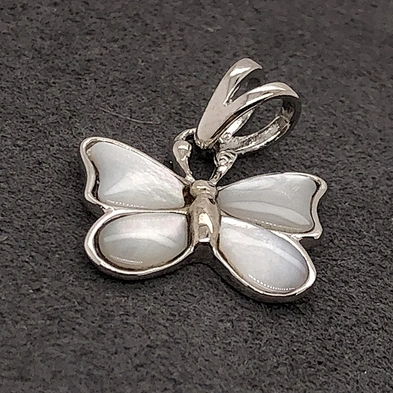 Diffuse White Pearl Oyster Butterfly Shape Mexican Sterling Silver Pendants