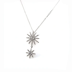 Fashion Star Sun Shape Silver Chain Cz Love And Peace Necklace Couple