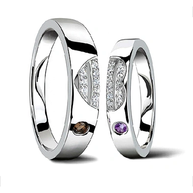 Fresh heart half design silver couple asian wedding rings