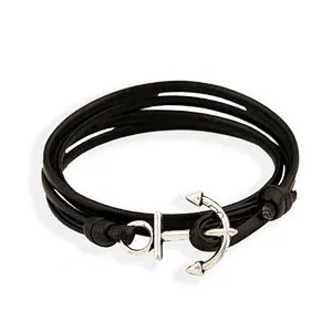 Stainless steel alloy leather custom made anchor hook bracelet men