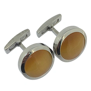 Round Yellow Shell Button Cover Cufflinks, Mens Shirt Cufflinks