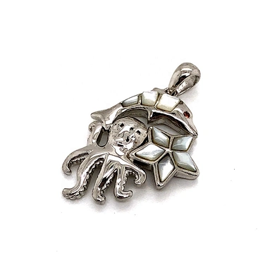 Beautiful Silver Graceful Shell Dolphin Octopus Starfish Marine Animal Charm Pendant