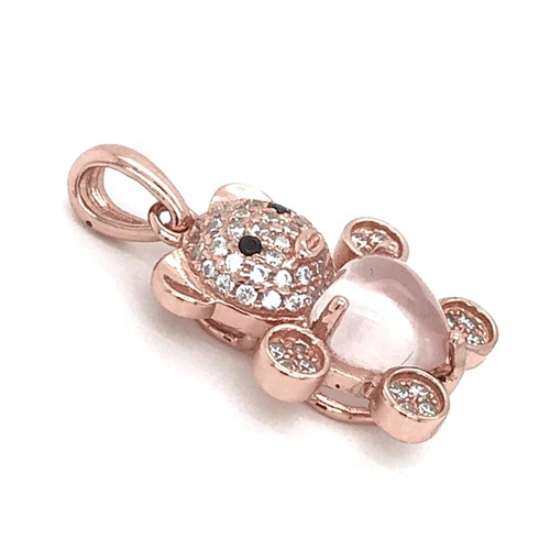 Cz Bear Silver Pendant , Mama Rose Gold Bear Pendant, Wholesale Diamond Heart Stone Bear Necklace