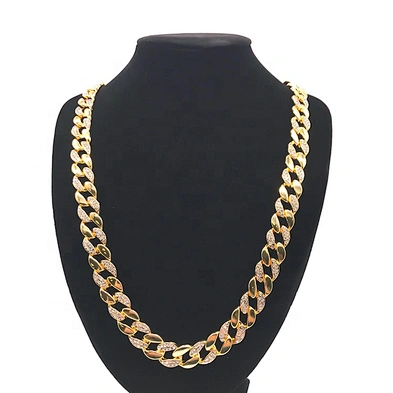 Hip Hop Jewelry Cuban Link Chain Necklace, Iced Out Cuban Link Necklace