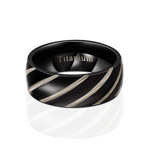 Black Gun Plated Mens Wedding Rings Titanium, Divide Design Ring With CZ