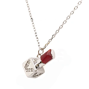 Shiny Cz Setting V Alphabet Silver Lipstick Shape Pendant Wholesale Necklace