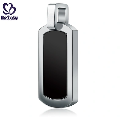 Stainless Steel Double Sides Design Wrinkle And Black Pendant Mens