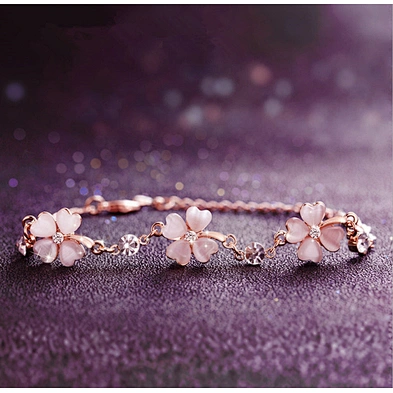 Adjustable Charming Zircon Metal Jade Design Rhinestone Four Leaf Clover 14k Elastic Yoga Bracelet