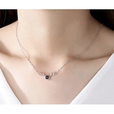 Antler shape i love you 100 language projection silver necklace for women