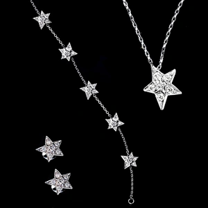 Beauty silver shiny star accessories necklace earring bracelet
