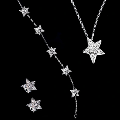 Beauty silver shiny star accessories necklace earring bracelet